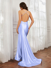V-neck  Appliqued Spaghetti Straps Mermaid Prom Dress Lavender