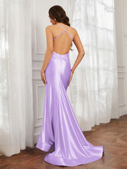 V-neck  Appliqued Spaghetti Straps Mermaid Prom Dress Lilac Plus Size