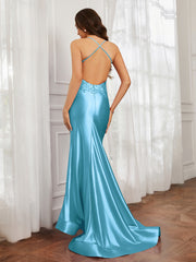 V-neck  Appliqued Spaghetti Straps Mermaid Prom Dress Pool Plus Size