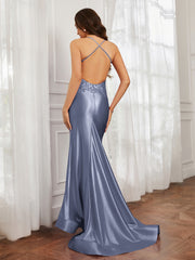 V-neck  Appliqued Spaghetti Straps Mermaid Prom Dress Stormy Plus Size
