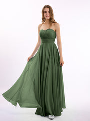 Strapless Chiffon Simple Maxi Dresses Olive Green