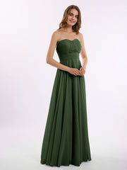 Strapless Chiffon Simple Maxi Dresses Olive Green