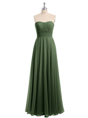 Strapless Chiffon Simple Maxi Dresses Olive Green