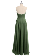 Strapless Chiffon Simple Maxi Dresses Olive Green