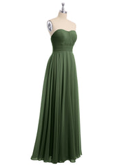 Strapless Chiffon Simple Maxi Dresses Olive Green