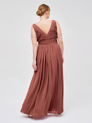 A-line Chiffon Floor Length V Neck Dresses Terracotta