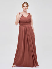 A-line Chiffon Floor Length V Neck Dresses Terracotta