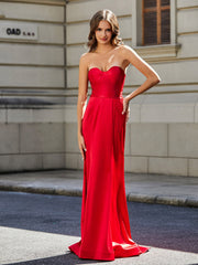 Strapless Sheath Gown With Sweep Train Burgundy