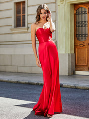Strapless Sheath Gown With Sweep Train Red Plus Size