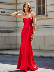 Strapless Sheath Gown With Sweep Train Red Plus Size