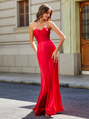 Strapless Sheath Gown With Sweep Train Red Plus Size