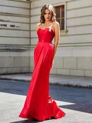 Strapless Sheath Gown With Sweep Train Red Plus Size