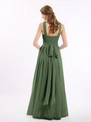 Long Chiffon Cross-Front Dress of Bridesmaids Olive Green