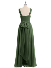 Long Chiffon Cross-Front Dress of Bridesmaids Olive Green
