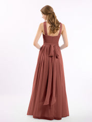 Long Chiffon Cross-Front Dress of Bridesmaids Terracotta