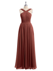 Long Chiffon Cross-Front Dress of Bridesmaids Terracotta