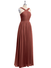 Long Chiffon Cross-Front Dress of Bridesmaids Terracotta