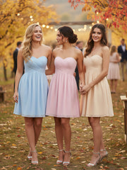 Strapless Mini Chiffon Dresses with Sweethart Sky Blue