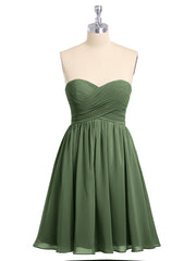 Strapless Mini Chiffon Dresses with Sweethart Olive Green