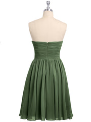 Strapless Mini Chiffon Dresses with Sweethart Olive Green
