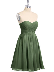 Strapless Mini Chiffon Dresses with Sweethart Olive Green