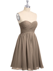 Strapless Mini Chiffon Dresses with Sweethart Taupe Plus Size