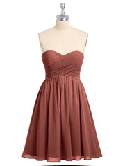 Strapless Mini Chiffon Dresses with Sweethart Terracotta