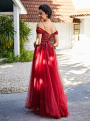 Spaghetti Straps Sheath Tulle Prom Dresses Burgundy Plus Size