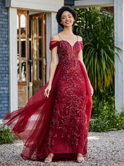 Spaghetti Straps Sheath Tulle Prom Dresses Burgundy Plus Size