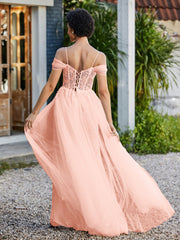 Spaghetti Straps Sheath Tulle Prom Dresses Coral Plus Size