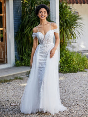 Spaghetti Straps Sheath Tulle Prom Dresses Ivory Plus Size