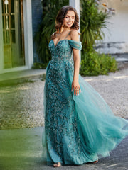 Spaghetti Straps Sheath Tulle Prom Dresses Jade Plus Size