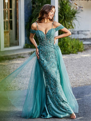 Spaghetti Straps Sheath Tulle Prom Dresses Jade