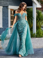 Spaghetti Straps Sheath Tulle Prom Dresses Jade Plus Size