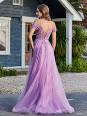 Spaghetti Straps Sheath Tulle Prom Dresses Lilac