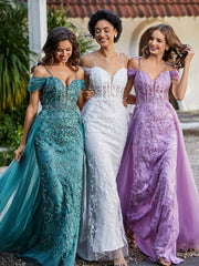 Spaghetti Straps Sheath Tulle Prom Dresses Lilac