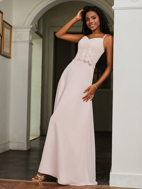 Spaghetti Straps Chiffon Dresses with Ruffle Blushing Pink main image 0