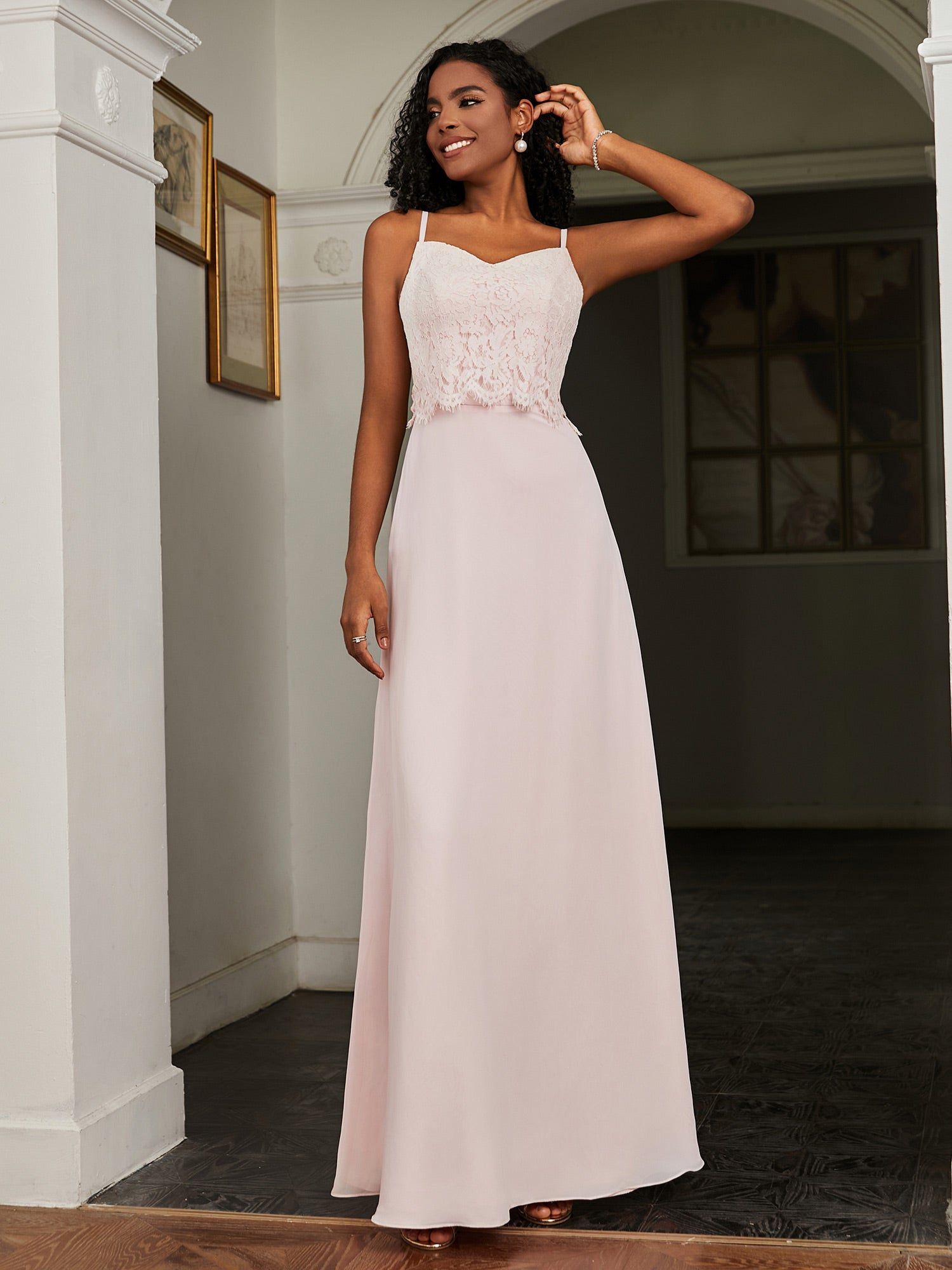 Sweetheart Spaghetti Straps Chiffon A-Line Dress Pearl Pink