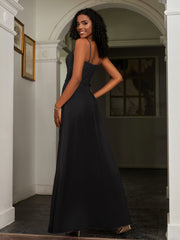 Sweetheart Spaghetti Straps Chiffon A-Line Dress Black