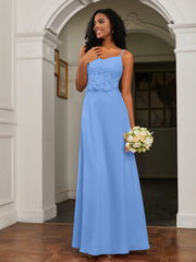 Sweetheart Spaghetti Straps Chiffon A-Line Dress Blue Plus Size