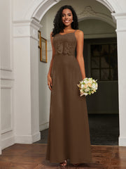 Sweetheart Spaghetti Straps Chiffon A-Line Dress Brown Plus Size