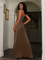Sweetheart Spaghetti Straps Chiffon A-Line Dress Brown Plus Size