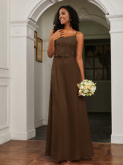 Sweetheart Spaghetti Straps Chiffon A-Line Dress Brown