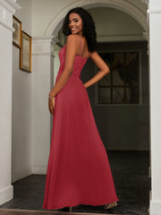 Sweetheart Spaghetti Straps Chiffon A-Line Dress Burgundy