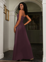 Sweetheart Spaghetti Straps Chiffon A-Line Dress Cabernet