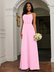 Sweetheart Spaghetti Straps Chiffon A-Line Dress Candy Pink