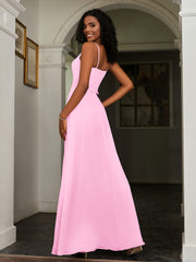 Sweetheart Spaghetti Straps Chiffon A-Line Dress Candy Pink