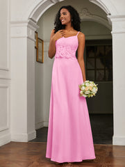 Sweetheart Spaghetti Straps Chiffon A-Line Dress Candy Pink