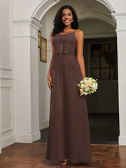 Sweetheart Spaghetti Straps Chiffon A-Line Dress Chocolate