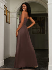 Sweetheart Spaghetti Straps Chiffon A-Line Dress Chocolate